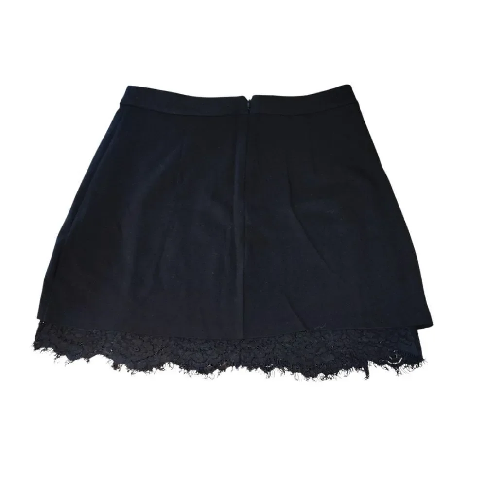 French Connection Y2K Black Floral Lace Trim Stretch Mini Skirt Size 12‎